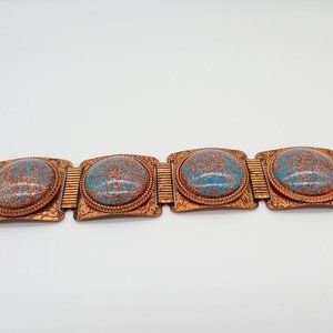 Vintage Confetti Robin's Egg Blue and Copper Panel Bracelet.